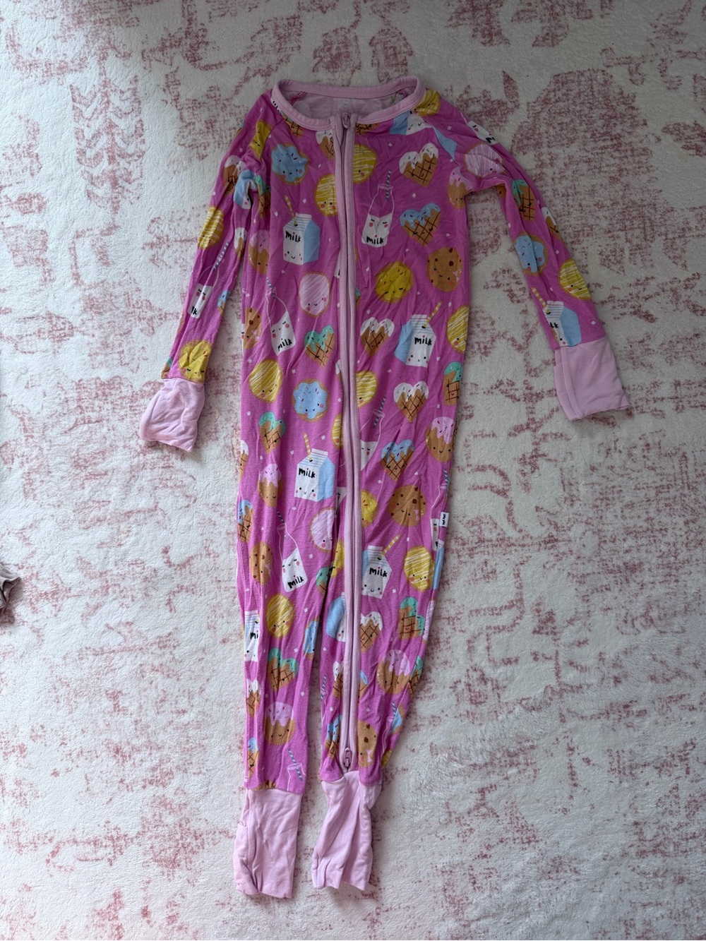 Little Sleepies Pink Snack Print Footed One-Piece